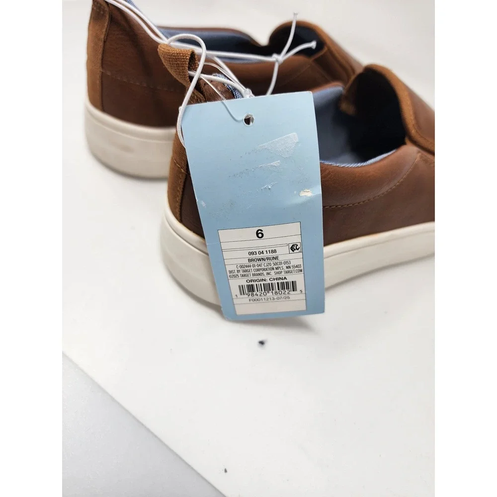 Cat & Jack Boys Slip On Sneakers Brown Faux Leather Casual Size 6